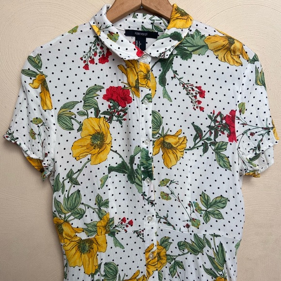 Forever 21 White Floral Dress with Black Polka Dots - Picture 1 of 5